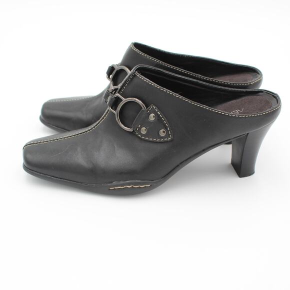 Y2K Harness Mule Womens 6.5 Black Leather Slip On Heel Aerosoles Comfort Shoe - Picture 2 of 9